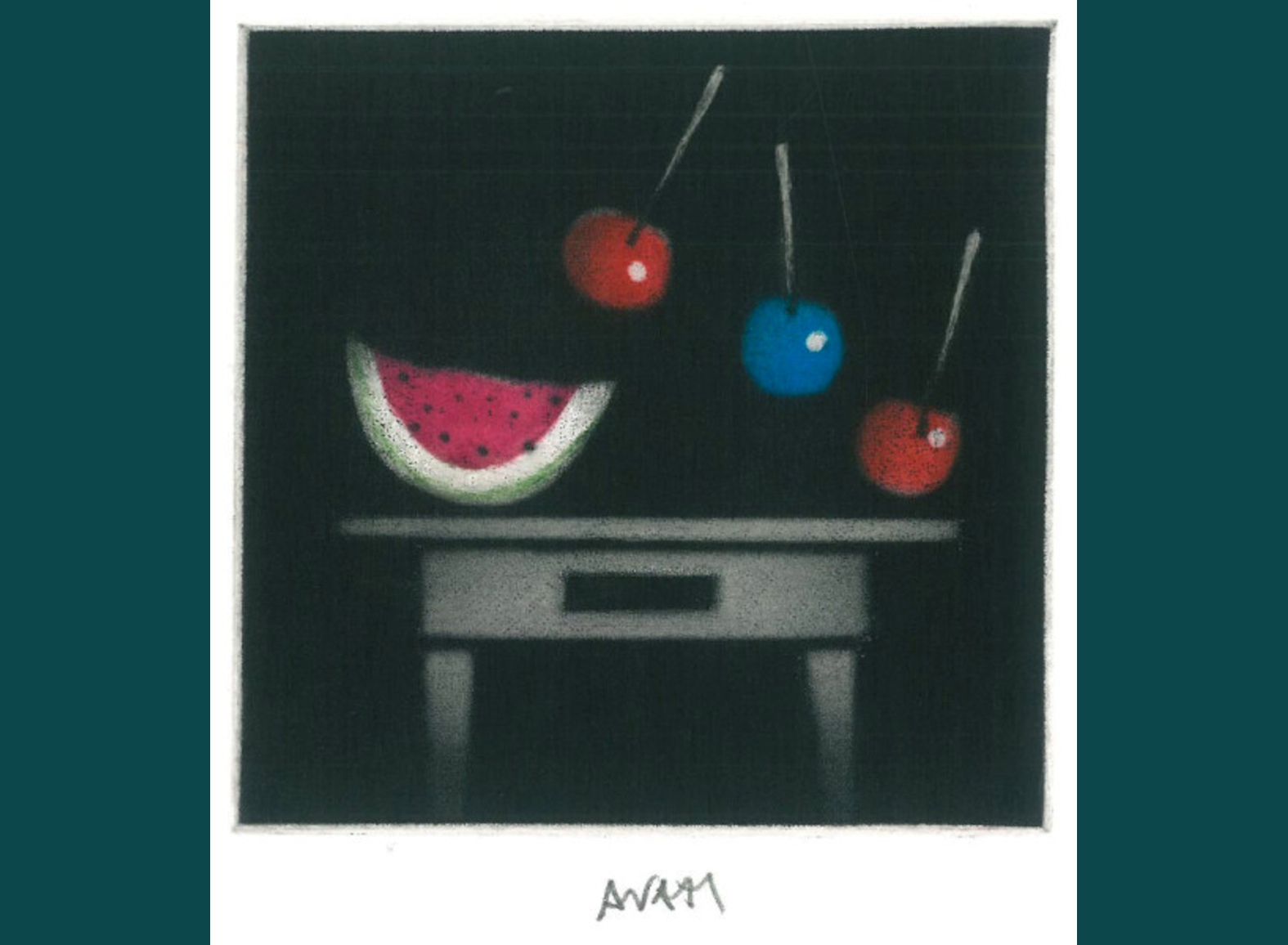 TAVOLO CON ANGURIA E CILIEGE (2003)